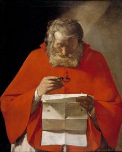 Saint Hieronymus läser ett brev - Olja på duk av Georges de La Tour (1593-1652), c1628-1629 - Museo del Prado, Madrid av Georges de La Tour