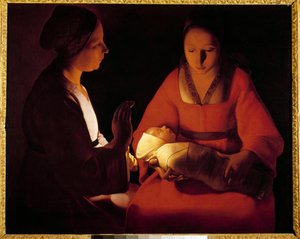 The New Born Child (The New Born Child). Målning av Georges De La Tour (1593-1652) av Georges de La Tour