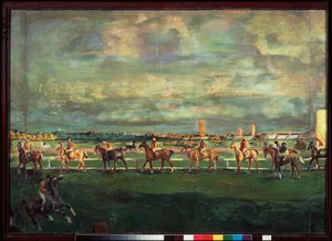 Hästkapplöpning (Horseracing) - Målning av Georgi Bogdanovich Yakulov (1884-1928), olja på trä av Georgy Bogdanovich Yakulov