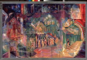 Un bar (A Bar) - Målning av Georgi Bogdanovich Yakulov (1884-1928), olja på duk, rysk konst, 1900-talet, futurism - Statens Tretyakov Gallery, Moskva