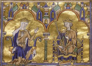 Blanche av Kastilien och kung Ludvig IX av Frankrike, från Toledo Moralized Bible of St Louis, cirka 1227-1234
