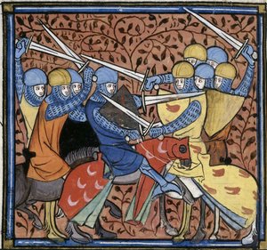 Ebroin besegrar Austrasierna, från Les Grandes chroniques de France, Royal 16 G VI f.114v, ca 1332-1350 (22528516520) av Georgia Levan Ramishvili from Tbilisi