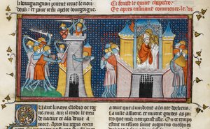 Hunnernas plundring av Orleans, Agnans bön, från Chroniques de France ou de St Denis, 1300-talet (22716441545) av Georgia Levan Ramishvili from Tbilisi