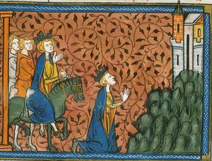 Ludvig IX på pilgrimsfärd till Nasaret, från Chroniques de France ou de St Denis, 1300-talet (22528526100)