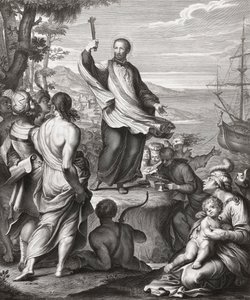 Saint Francis Xavier predikar. (skriva ut) av Gerard (after) Edelinck