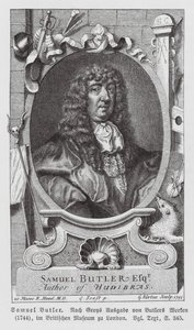 Samuel Butler, engelsk poet (gravyr) av Gerard (after) Soest