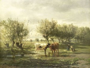 Kor vid en damm av Gerard Bilders (signed by artist)