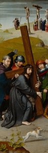 Kristus bär korset, med korsfästelsen, c.1510 (olja på ekpanel) av Gerard David