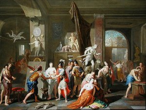 Apelles målar Campaspe (olja på panel)