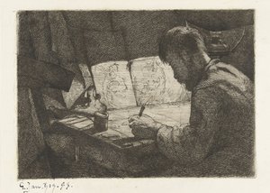 Självporträtt bakom ritbordet av Gerard Jan Bos (signed by artist)