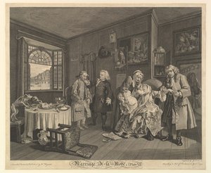 Vigsel A-la-Mode, tavla VI, 1 april 1745. av Gerard Jean Baptiste Scotin