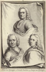Porträtt av Elias van Nijmegen, Gerard Sanders och Dionys van Nijmegen av Gerard Sanders