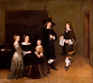 "" Porträtt av en familj "" (Porträtt av en familj) Målning av Gerard Ter Borch (eller Terburg) den unge mannen (1617-1681) - 1656 - Olja på duk Dim 78x86,5 cm Hallwylska Museet, Stockholm av Gerard ter Borch