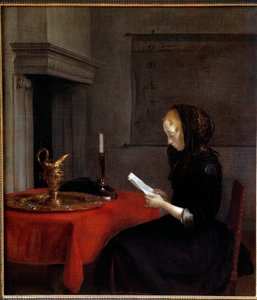 Kvinna som läser ett brev. Målning av holländaren Gerard Ter Borch (1617-1681)
