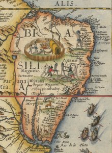 Karta över Sydamerika, 1593 (beskuren) av Gerard de Jode