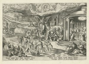 Fader Tid bland scener av barmhärtighetsverk och kristna dygder Temporis utendi recta ratio, ad salutem proximi (...) (titel på objekt) Moralizing Allegories of Time (serietitel) av Gerard de Jode
