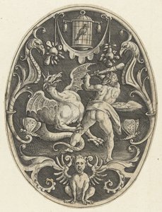 Ytdekoration: Hercules dödar draken Ladon Ovala ytdekorationer med Herkules gärningar i grotesker (serietitel)