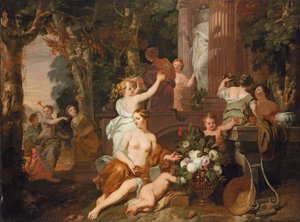 Nymfer och bakchanter hyllar Floratemplet av Gerard de Lairesse