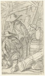 Tre män i ett arméläger av Gerard ter Borch (II)