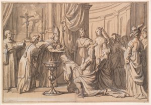 Harold Klak och hans familj är döpta i Mainz av Gerard van Honthorst