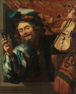 Den glade spelmannen Glad violinist med vinglas