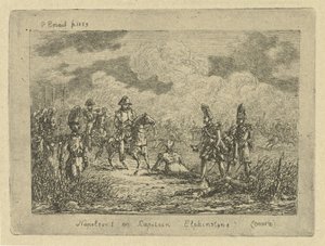 Napoleon med stupade soldater Napoleon I och kapten Elphinstone (Omera) (titel på objektet)