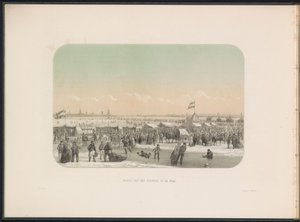 Isunderhållning på Maas i Rotterdam, sett från fästet, 1855 Utsikt över fästet på Maas (titel på objekt) Isunderhållningen på Maas i Rotterdam i februari 1855, med bildtexter (serietitel på objekt)