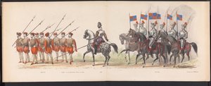 Masquerade of the Leiden Students, 1870 (skylt 18) Klädd procession som hölls av medlemmarna i Leidens studentkår den 7 juni 1870, för att fira 295-årsjubileet av Leidsche Hoogeschool, representerande ett besök i Leiden i av Gerardus Johannes Bos