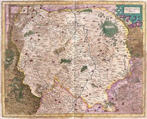 Bayerska regionen och floden Donau, Tyskland (gravyr av Gerardus Mercator