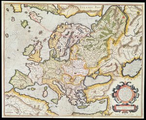 Karta över Europa, ca 1554 (handfärgad gravyr)