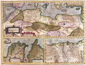 Nordafrika med belägring av Tunis och Nildeltat (gravyr av Gerardus Mercator