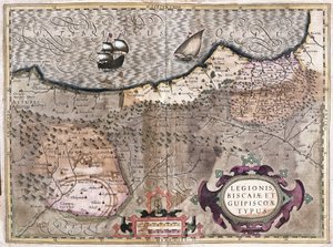 Oviedo, Burgos, Bilbao, Bayonne (Asturien), Spanien (gravyr av Gerardus Mercator