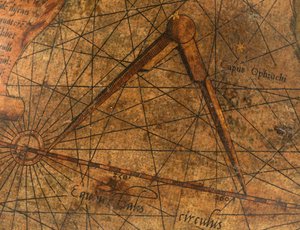 Terrestrial Globe, detalj av Stilla havet med ett stort par avdelare av Gerardus Mercator