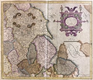 Yorkshire, Lincolnshire, Staffordshire, Nottinghamshire, Leicestershire, Rutland och Norfolf, Storbritannien av Gerardus Mercator