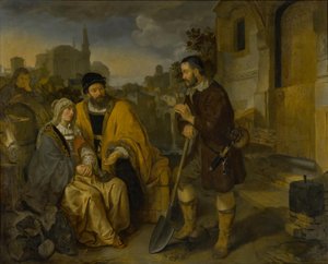 Lantarbetaren från Gibea erbjuder leviten och hans bihustru husrum av Gerbrand van den Eeckhout