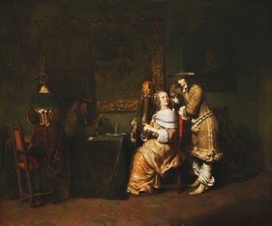 Elegant företagsspelkort i en interiör, ca 1650-talet