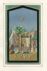 Landskapsmålning från Exedra i huset av Vesonius Primus, en fyllare. Kromolitografi av Victor Steeger efter en illustration av Geremia Discanno från Emile Presuhn (1844-1878) De vackraste målningarna i Pompeji, Leipzig