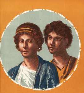 Porträtt av en man och kvinna från ett oidentifierat hus i Pompeji. Kromolitografi av Victor Steeger efter en illustration av Geremia Discanno från Emile Presuhn (1844-1878) De vackraste målningarna i Pompeji, Leipzig