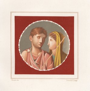 Porträtt av en man och kvinna från ett oidentifierat hus i Pompeji. Kromolitografi av Victor Steeger efter en illustration av Geremia Discanno från Emile Presuhn (1844-1878) De vackraste målningarna i Pompeji, Leipzig av Geremia Discanno