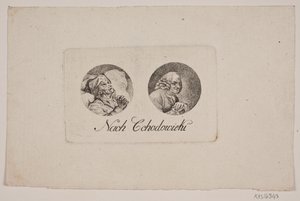 Blad med två tondoporträtt av Gerhard Ludvig Lahde