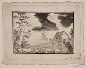 Landskap med hus och kvarn av Gerhard Ludvig Lahde