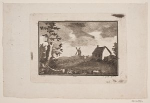 Landskap med hus och kvarn av Gerhard Ludvig Lahde
