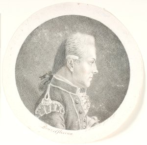 Porträtt av Lars Benzelstjerne, svensk sjöofficer (1759-1808). Byst bild. Profil till höger av Gerhard Ludvig Lahde
