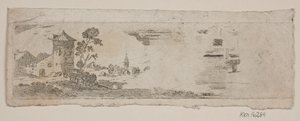 Provark av landskap med slott och kyrka av Gerhard Ludvig Lahde