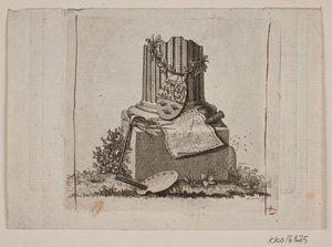 Vinjett med bruten pelare och de tre nordiska rikens armar