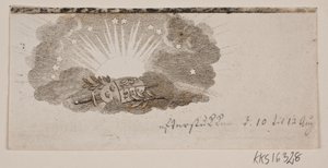 Vinjetten med de tre nordiska rikens armar i moln framför solen av Gerhard Ludvig Lahde
