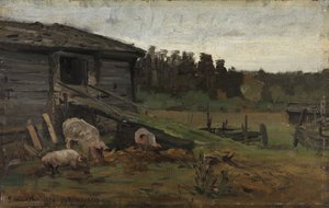 Grisar vid Barn Bridge av Gerhard Munthe