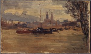 Seine vid Pont des Invalides (1910 års översvämningar) av Germain Eugene Bonneton