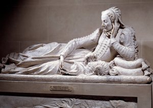 Begravningsmonument: Grav med smak av Jeanne Valentine Balbiani (1518-1572), hustru till kardinal Rene de Birague (1506-1583), Frankrikes kansler. Marmorskulptur av Germain Pilon (1535 - 1590), cirka 1573. Paris, Louvren