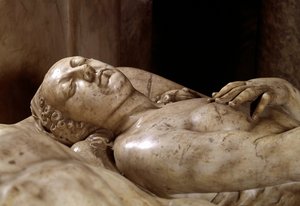 Begravningsmonument över Henrik II (1519-1559) och Catherine de Medici (1519-1589) gjort i marmor av Germain Pilon (1535-1590). Detalj av Frankrikes drottning. 1563-1572. Beläget i Rotonde des Valois. Bas